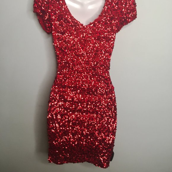 Boutique-Red Sequined Cocktail/Party Dress-Item#94 - Picture 11 of 11